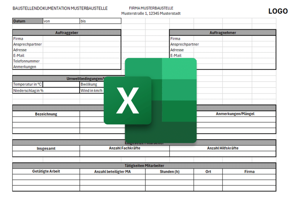 Baustellndokumentation Vorlage Excel handwerk-digitalisieren.de