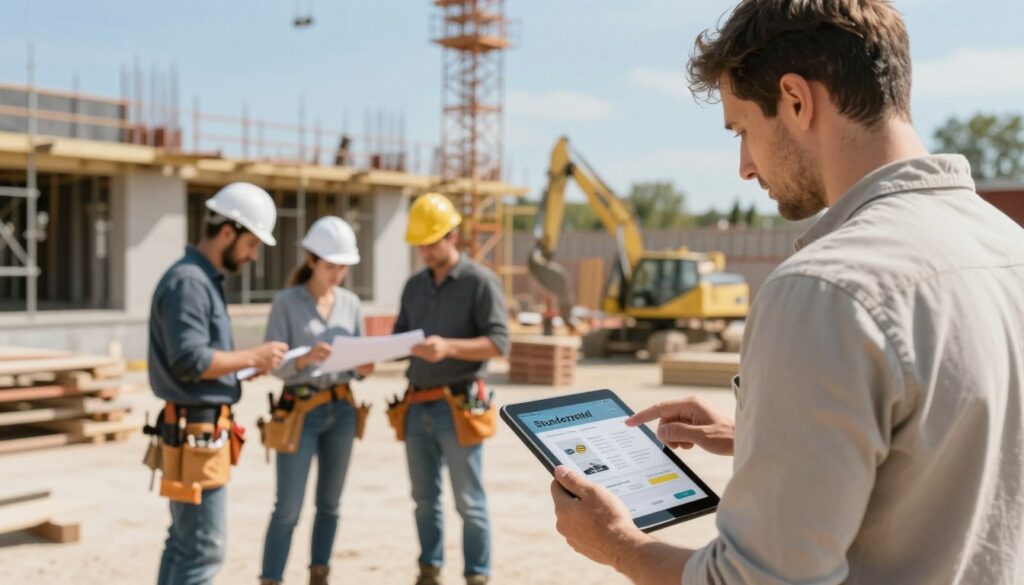 Stundenzettel App Baustelle im praktischen Einsatz Stundenzettel App Baustelle im praktischen Einsatz